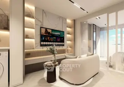 Luxurious modern living room with elegant decor and stunning natural light