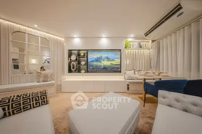 Luxurious modern living room with elegant decor and ambient lighting