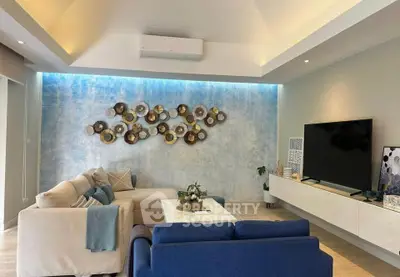 Modern living room with stylish decor and cozy seating area