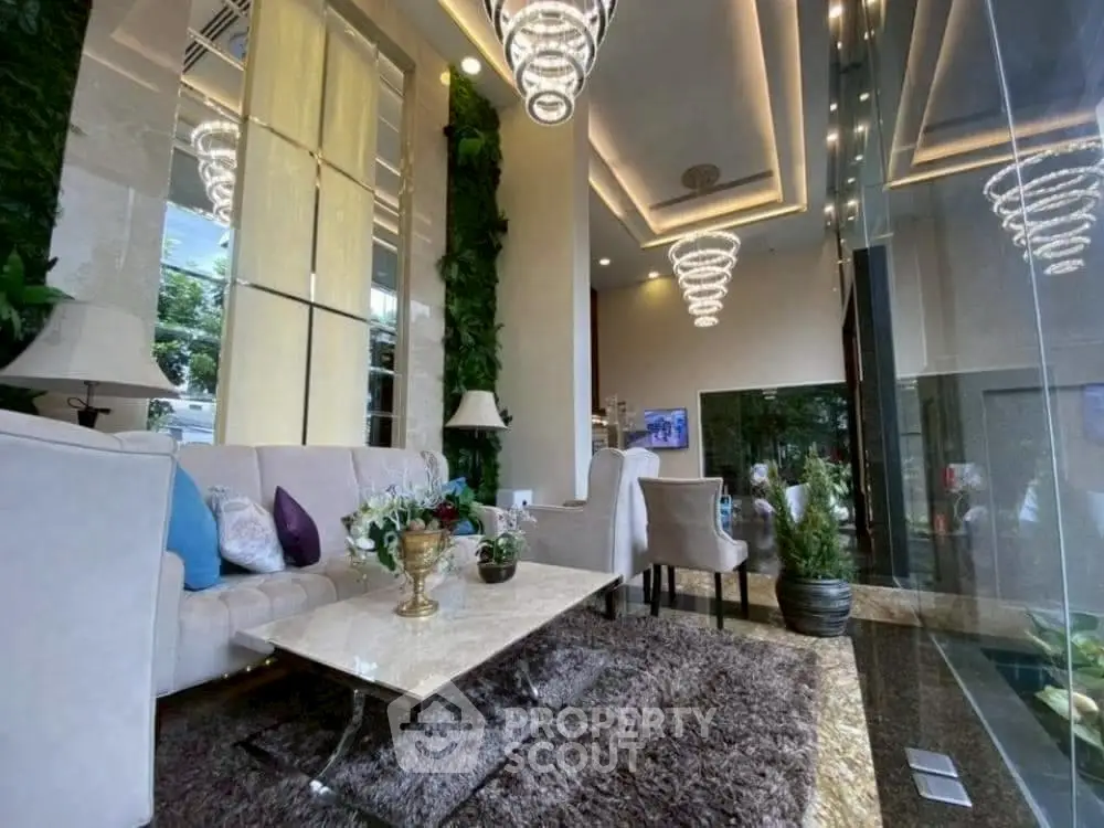 Luxurious modern living room with elegant lighting and plush seating