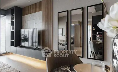 Modern living room with sleek TV unit and stylish decor