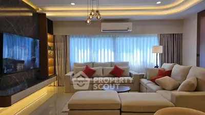 Luxurious living room with modern decor and ambient lighting