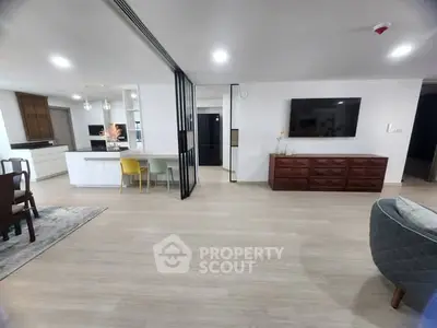 Spacious modern living room with open layout and stylish furniture