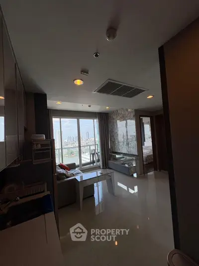 Modern living room with stunning city view and sleek interior design