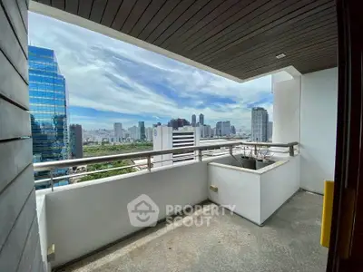 Stunning cityscape view from modern balcony in high-rise apartment