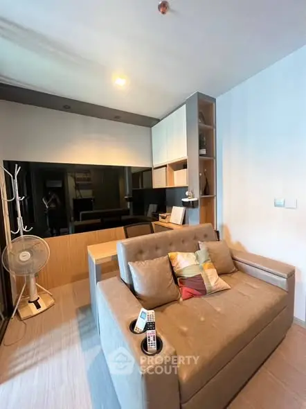 Cozy living room with modern sofa and stylish decor