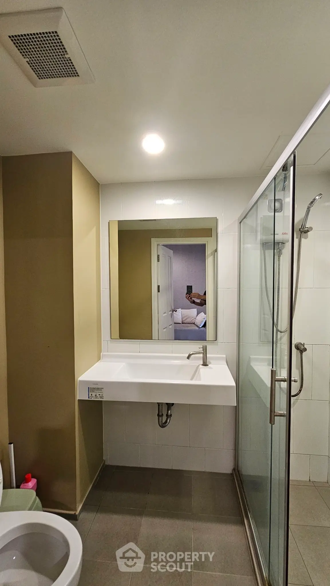 Modern bathroom with sleek shower and stylish sink area