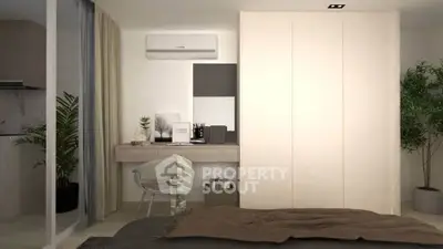 Modern bedroom with sleek design and cozy ambiance