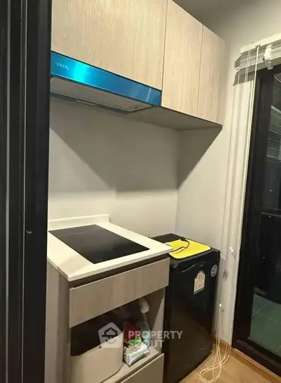 Compact modern kitchen with sleek appliances and stylish cabinetry