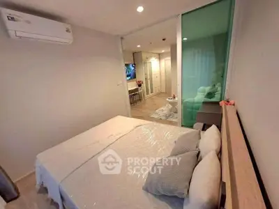 Modern bedroom with air conditioning and stylish decor in a cozy apartment