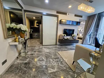 Luxurious modern living room with marble flooring and elegant decor