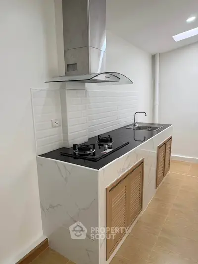 Modern kitchen with sleek gas stove and elegant cabinetry