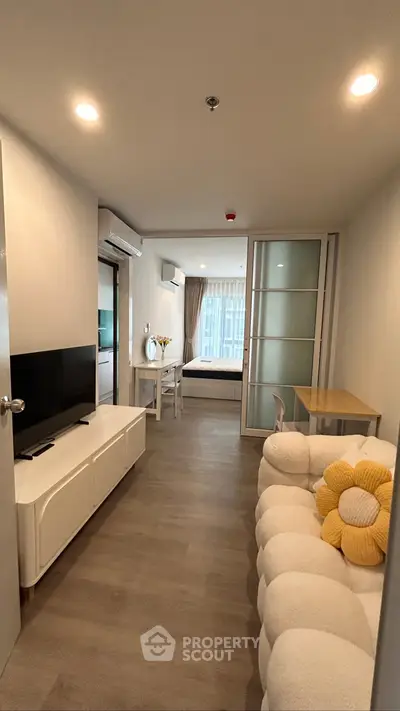 Modern apartment interior with cozy living room and stylish decor
