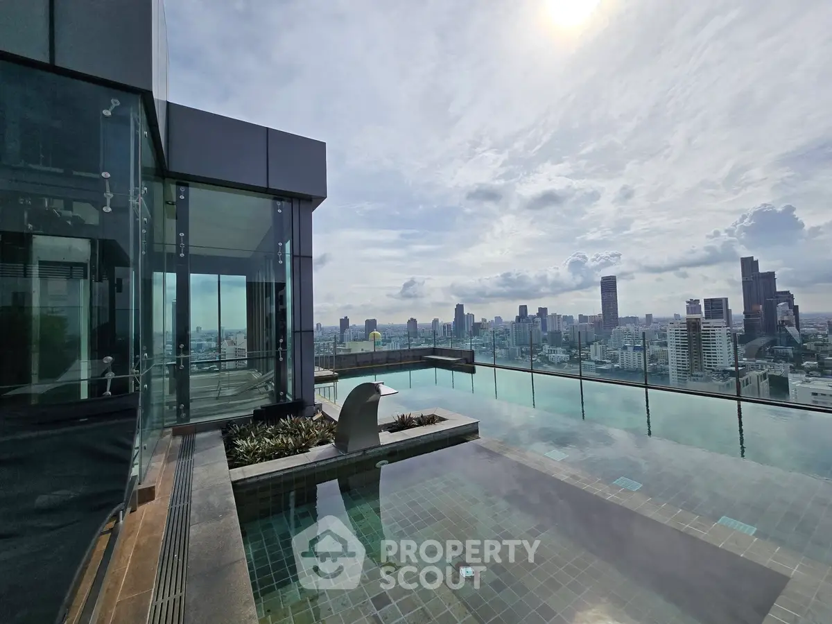 Stunning rooftop pool with panoramic city skyline views, perfect for luxury urban living.