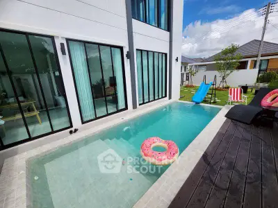 Modern home with private pool and stylish outdoor area, perfect for relaxation and entertainment.