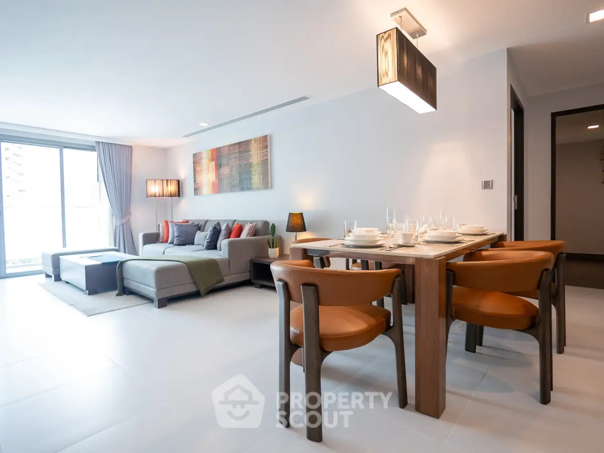 Spacious modern living room with dining area and stylish decor