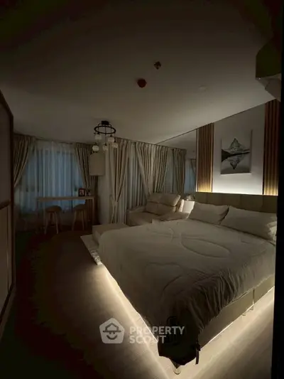 Luxurious bedroom with ambient lighting and elegant decor