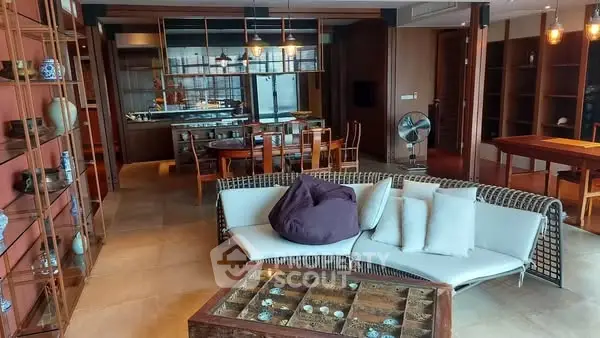 Luxurious open living room with modern decor and stylish furniture