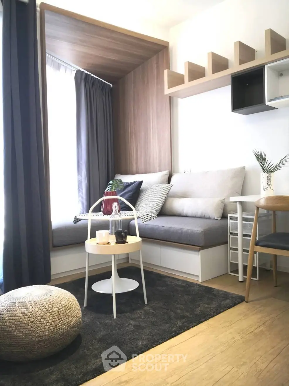 Cozy modern living room with stylish decor and natural light