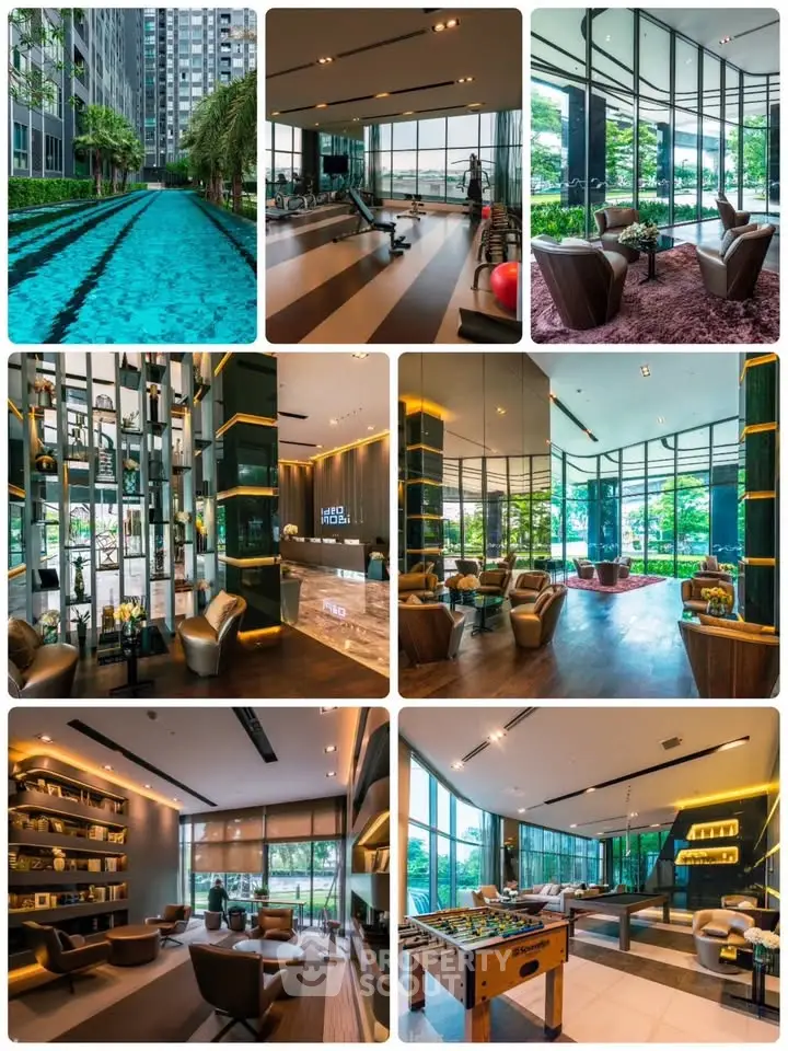 Luxurious condo amenities with pool, gym, and stylish common areas for modern living.