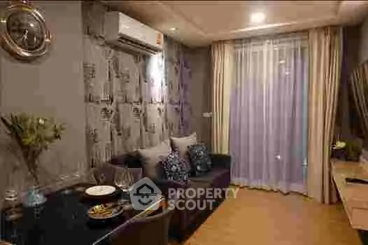 Cozy living room with modern decor and elegant curtains