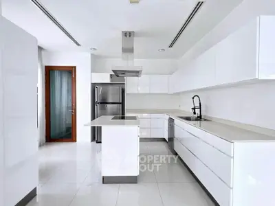 Sleek modern kitchen with white cabinetry and stainless steel appliances