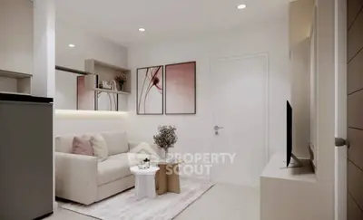 Chic modern living room with cozy sofa and stylish decor in a compact apartment.