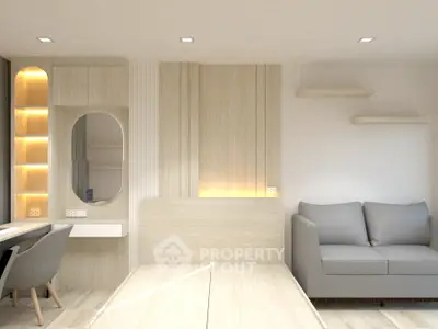Modern living room with stylish furniture and ambient lighting