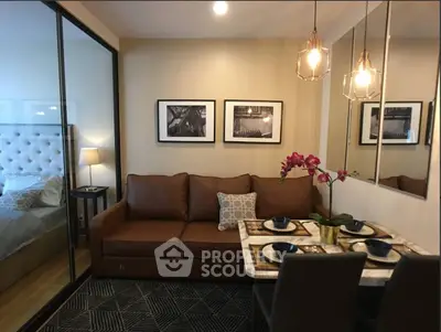 Cozy living room with elegant decor and dining area in modern apartment