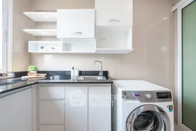 Modern kitchen with sleek cabinets and washing machine