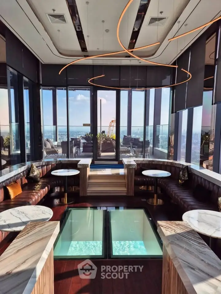 Luxurious rooftop lounge with stunning city views and modern design