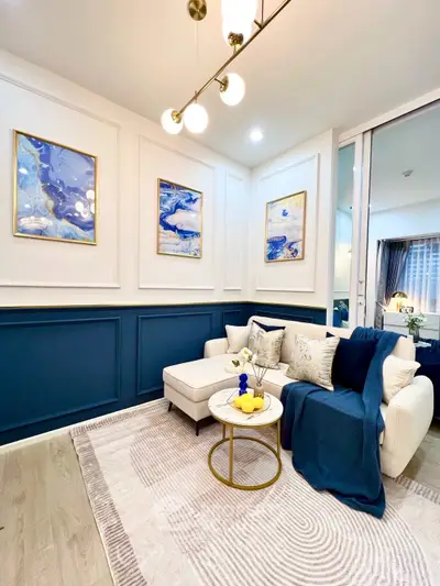 Stylish living room with modern decor and cozy seating area