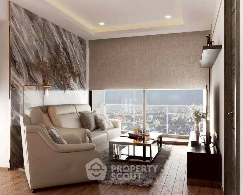 Luxurious living room with stunning city view and elegant decor
