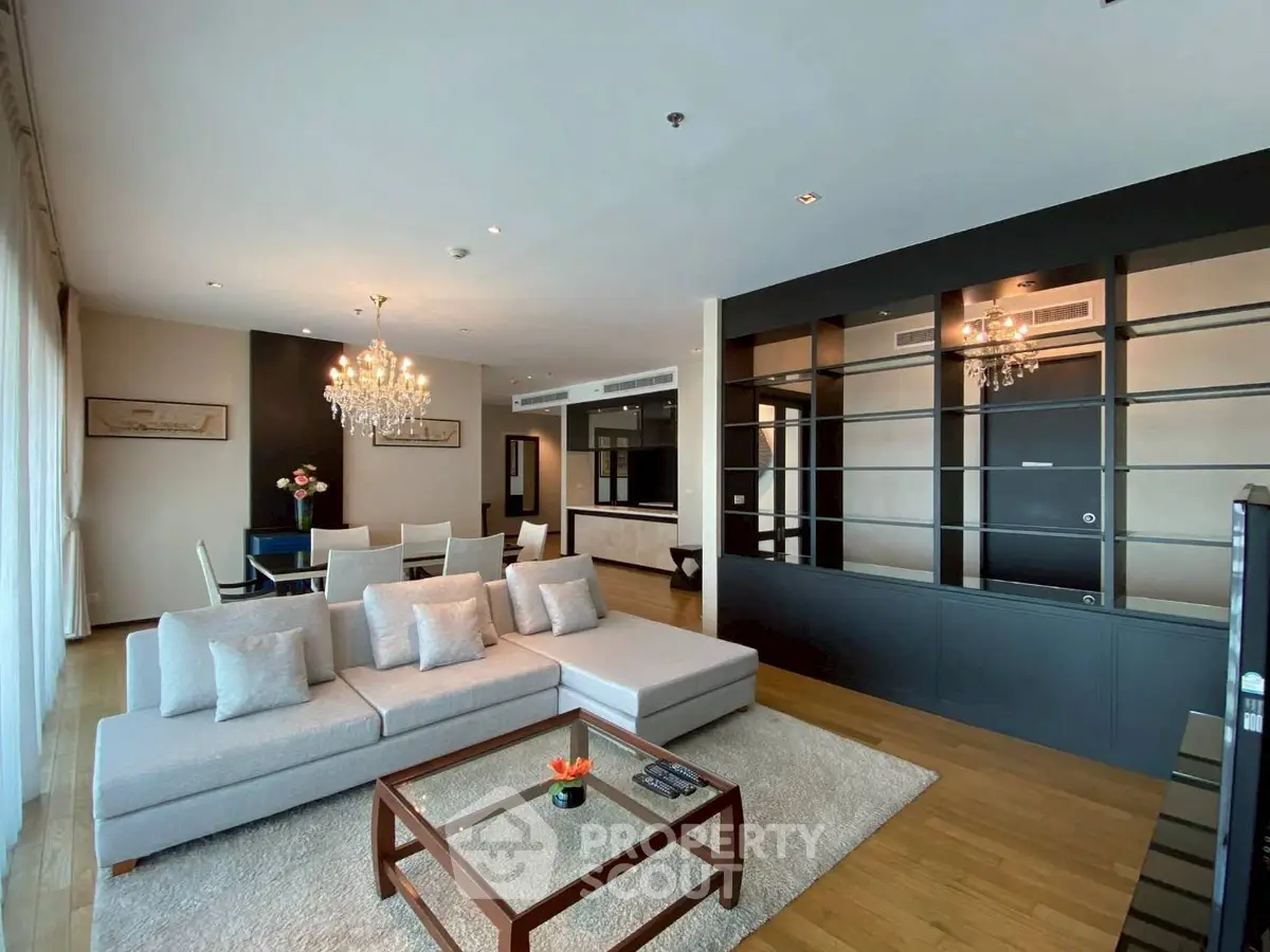 Spacious modern living room with elegant decor and open layout