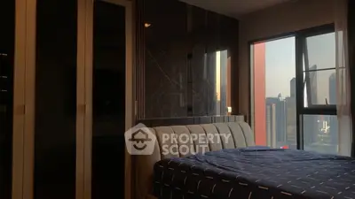 Luxurious bedroom with stunning city view and modern decor