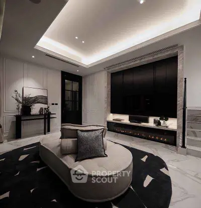 Luxurious modern living room with elegant lighting and stylish decor