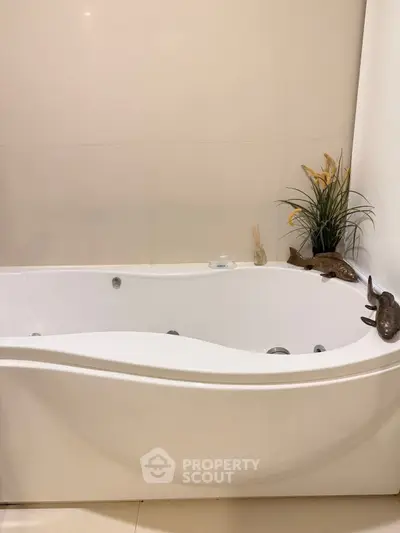 Luxurious bathroom with modern bathtub and elegant decor