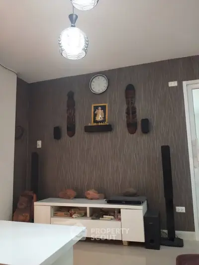 Stylish living room with modern decor and entertainment setup