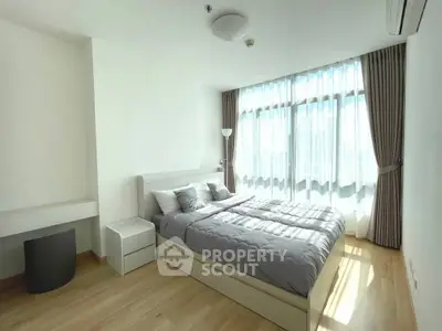 Bright and airy bedroom with large windows and modern decor