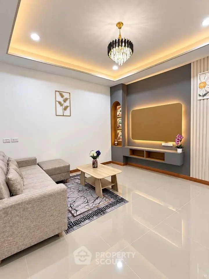 Elegant living room with modern decor and stylish lighting