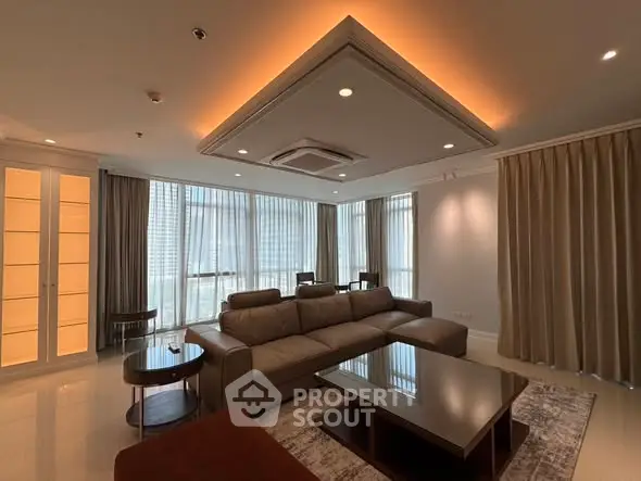 Luxurious living room with modern furniture and ambient lighting