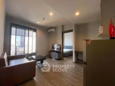 Modern living room with balcony view in stylish apartment