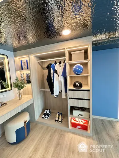 Stylish modern closet with sports theme and sleek design