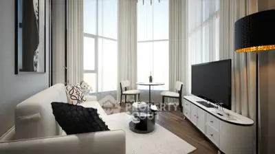 Elegant modern living room with high ceilings and stylish decor