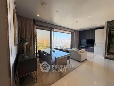 Luxurious living room with stunning city view and modern decor