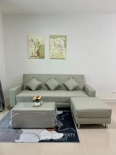 Modern living room with stylish sofa and chic decor