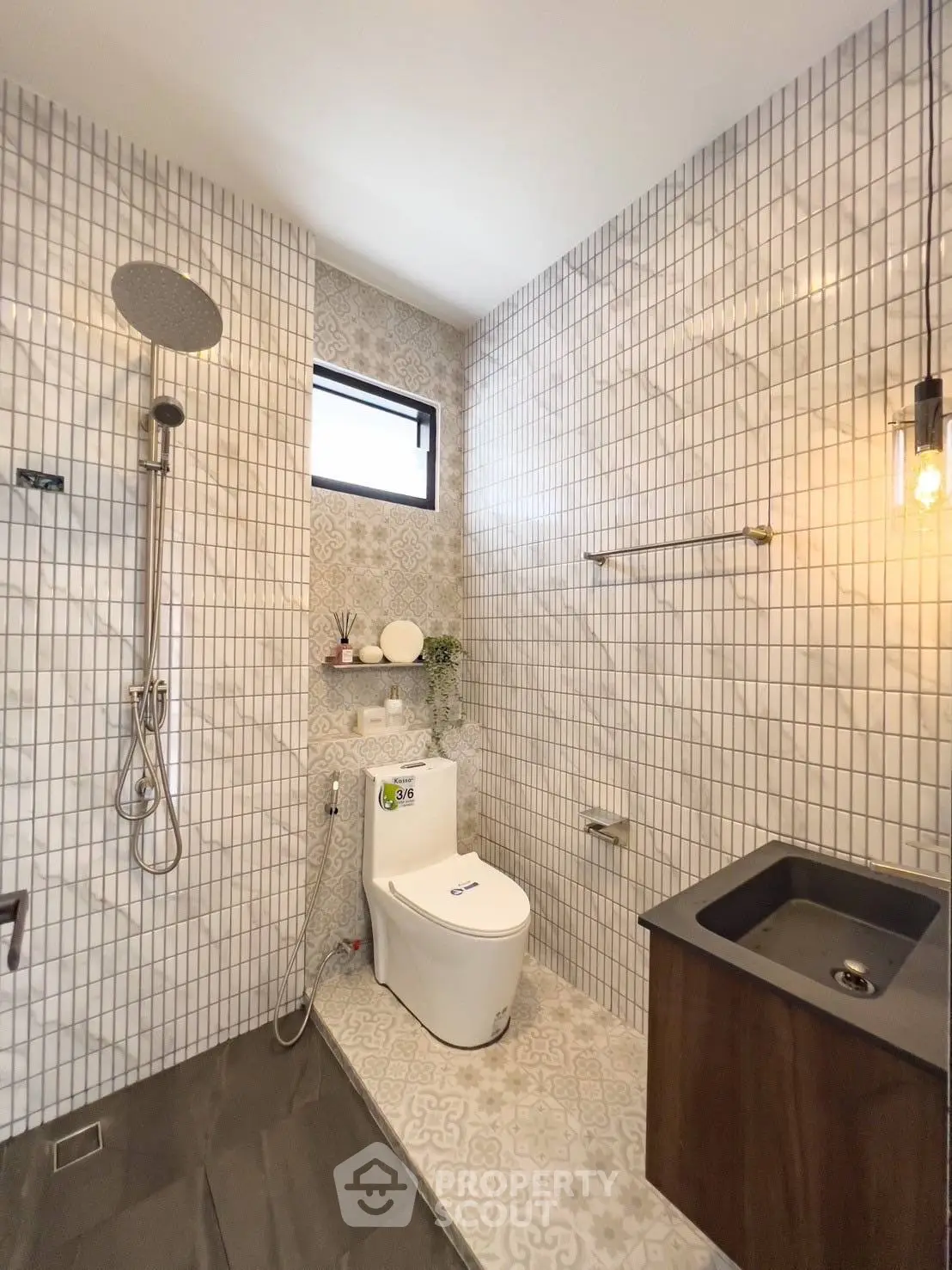Modern bathroom with stylish tiles and sleek fixtures