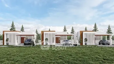 Modern minimalist villas with sleek design and lush greenery, perfect for luxury living.