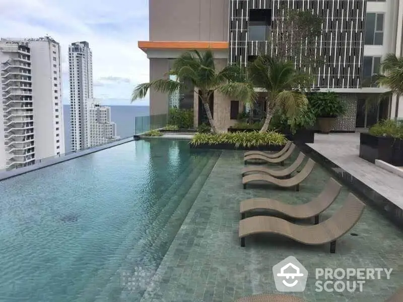 Luxurious rooftop infinity pool with stunning ocean view and modern architecture.