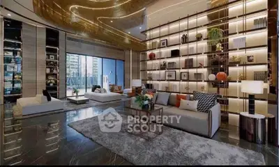 Luxurious modern living room with high ceilings and elegant decor